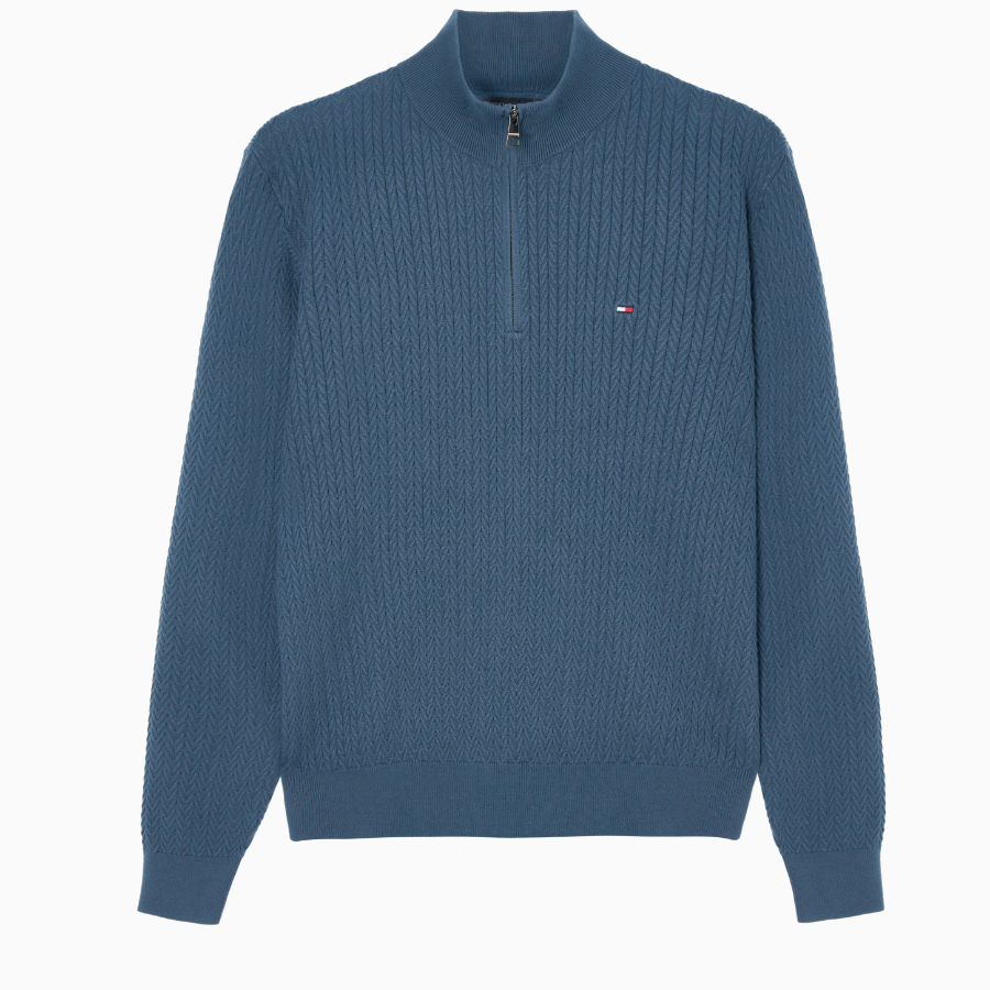 TOMMY HILFIGER Herringbone Structure Mockneck Zip-Up Sweater