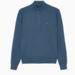 TOMMY HILFIGER Herringbone Structure Mockneck Zip-Up Sweater