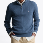 TOMMY HILFIGER Herringbone Structure Mockneck Zip-Up Sweater