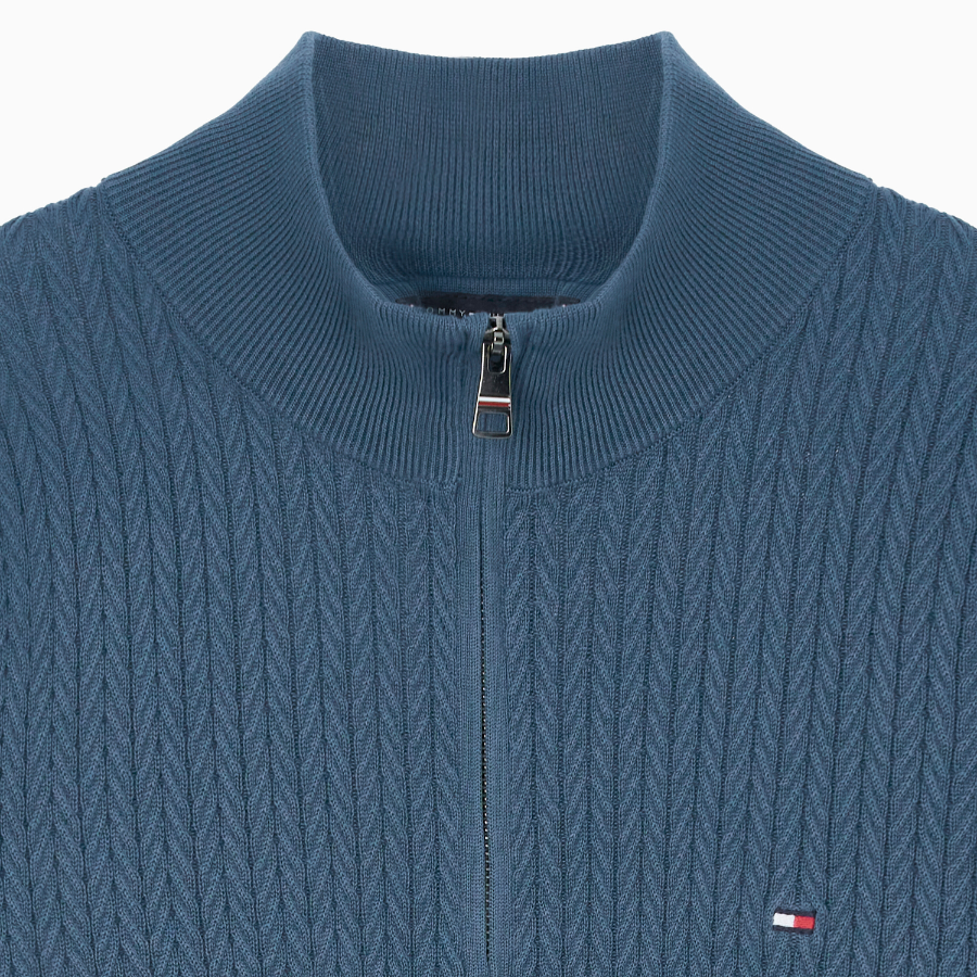 TOMMY HILFIGER Herringbone Structure Mockneck Zip-Up Sweater