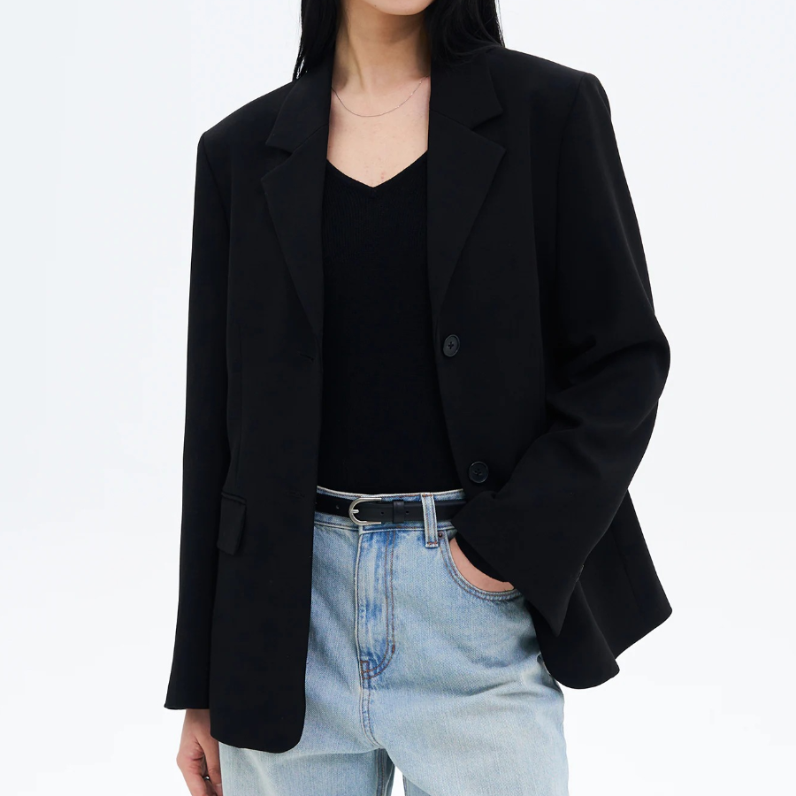 8 seconds Semi-Overfit Mixed Fabric Jacket – Black