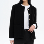 8 seconds Boucle Round-Neck Long Jacket – Black