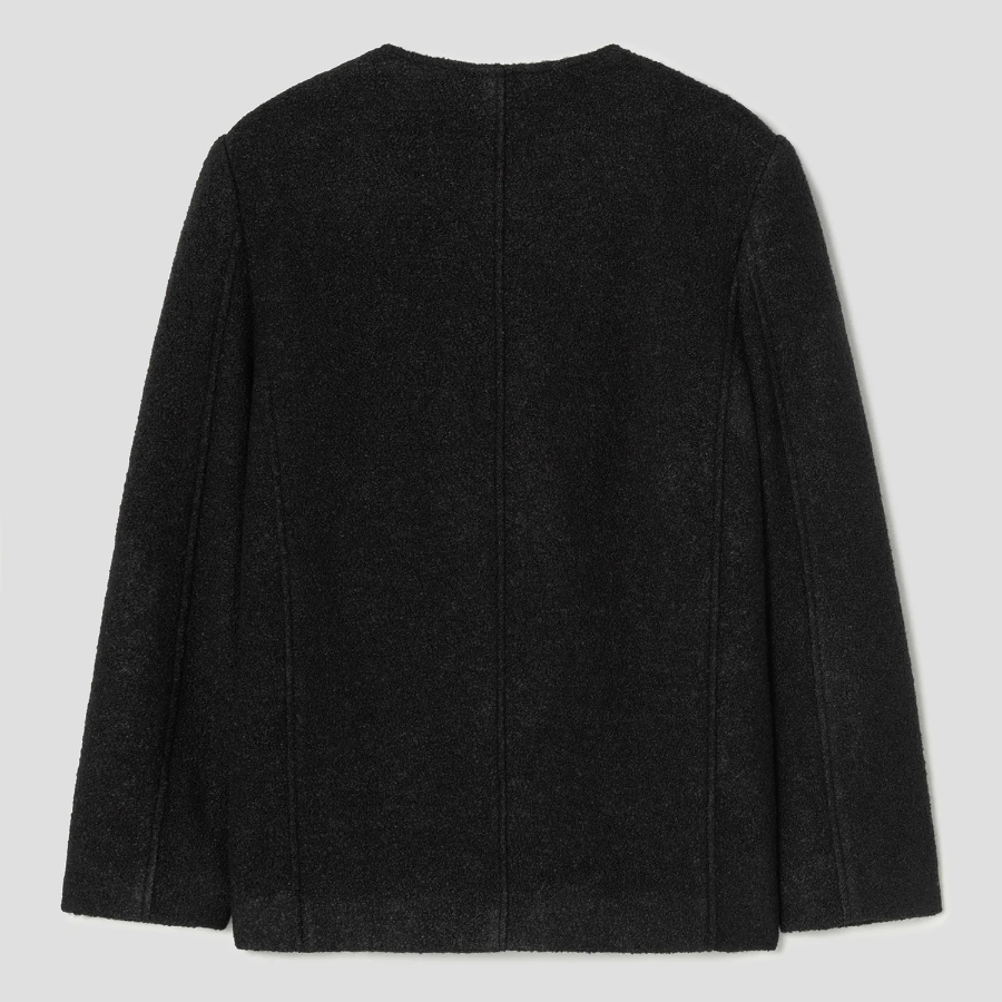8 seconds Boucle Round-Neck Long Jacket – Black