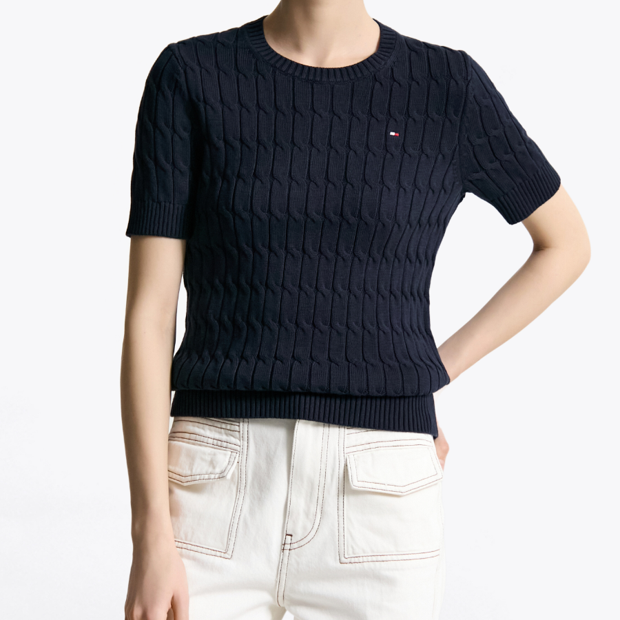 TOMMY HILFIGER Slim Cable Short-Sleeve Sweater