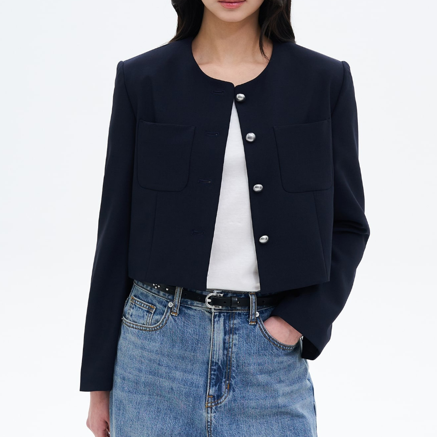 8 seconds Round-Neck Jacket – Navy