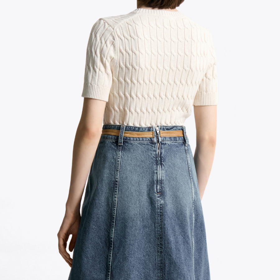 TOMMY HILFIGER Official Slim Cable Knit Short-Sleeve Sweater