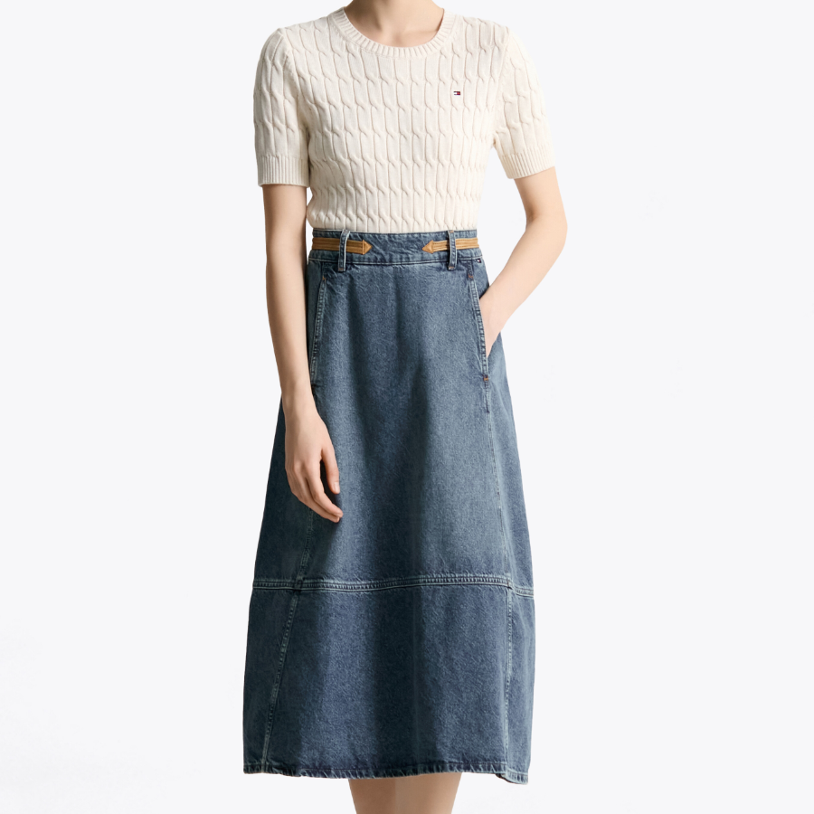 TOMMY HILFIGER Official Slim Cable Knit Short-Sleeve Sweater