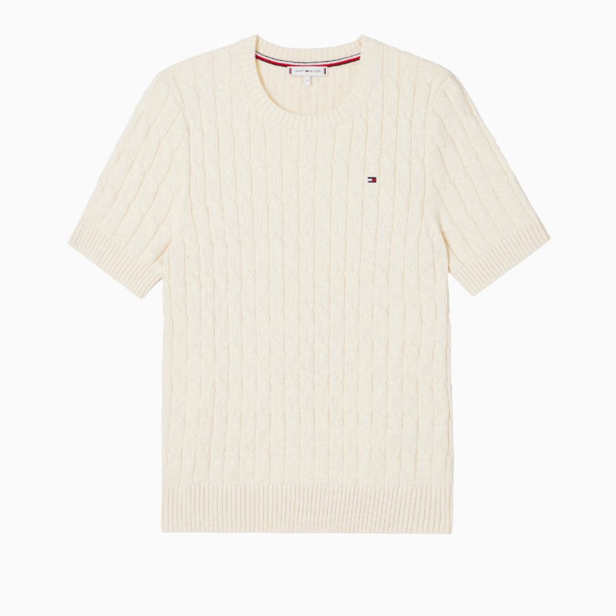 TOMMY HILFIGER Official Slim Cable Knit Short-Sleeve Sweater