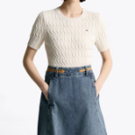 TOMMY HILFIGER Official Slim Cable Knit Short-Sleeve Sweater