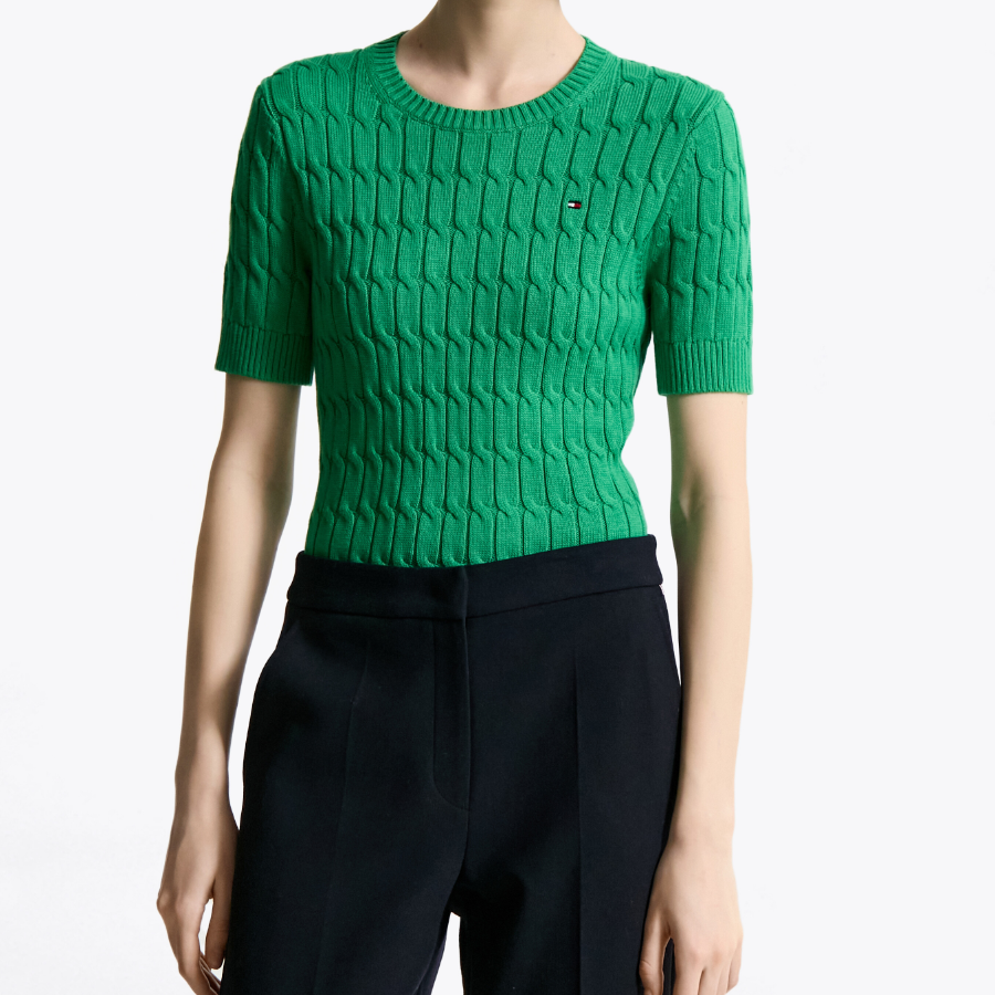 TOMMY HILFIGER Slim Cable Knit Short-Sleeve Sweater