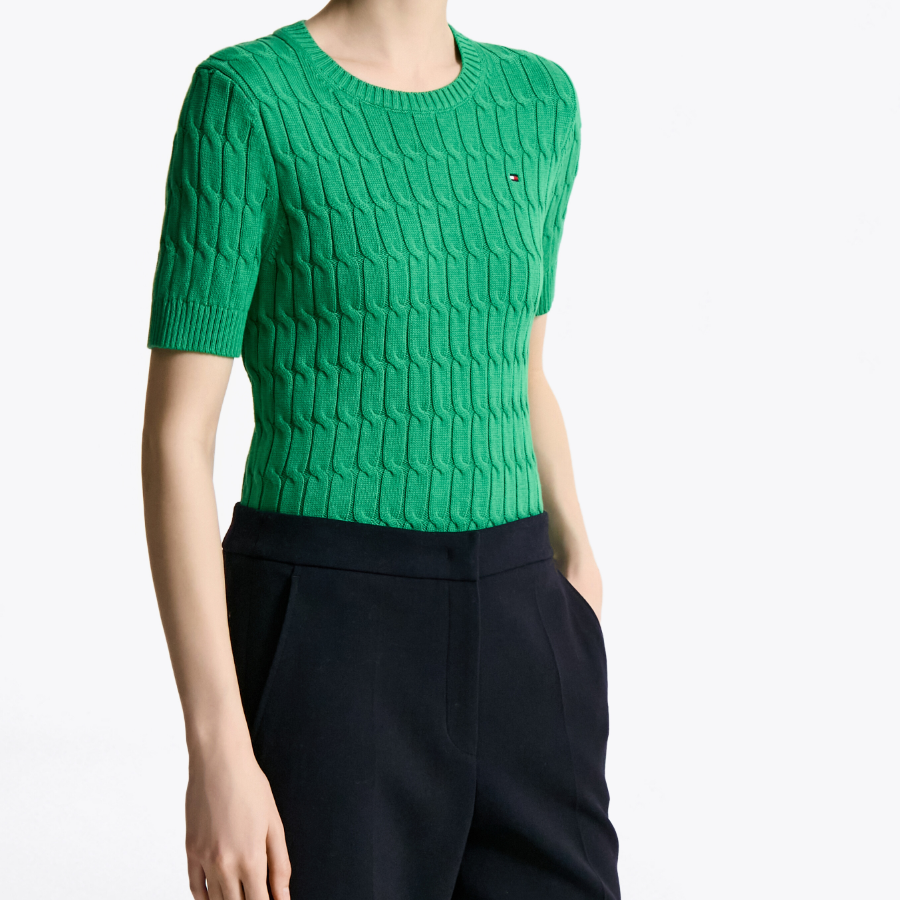 TOMMY HILFIGER Slim Cable Knit Short-Sleeve Sweater