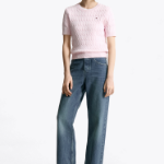 TOMMY HILFIGER [Official Headquarters] Slim Cable Knit Short-Sleeve Sweater