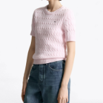 TOMMY HILFIGER [Official Headquarters] Slim Cable Knit Short-Sleeve Sweater