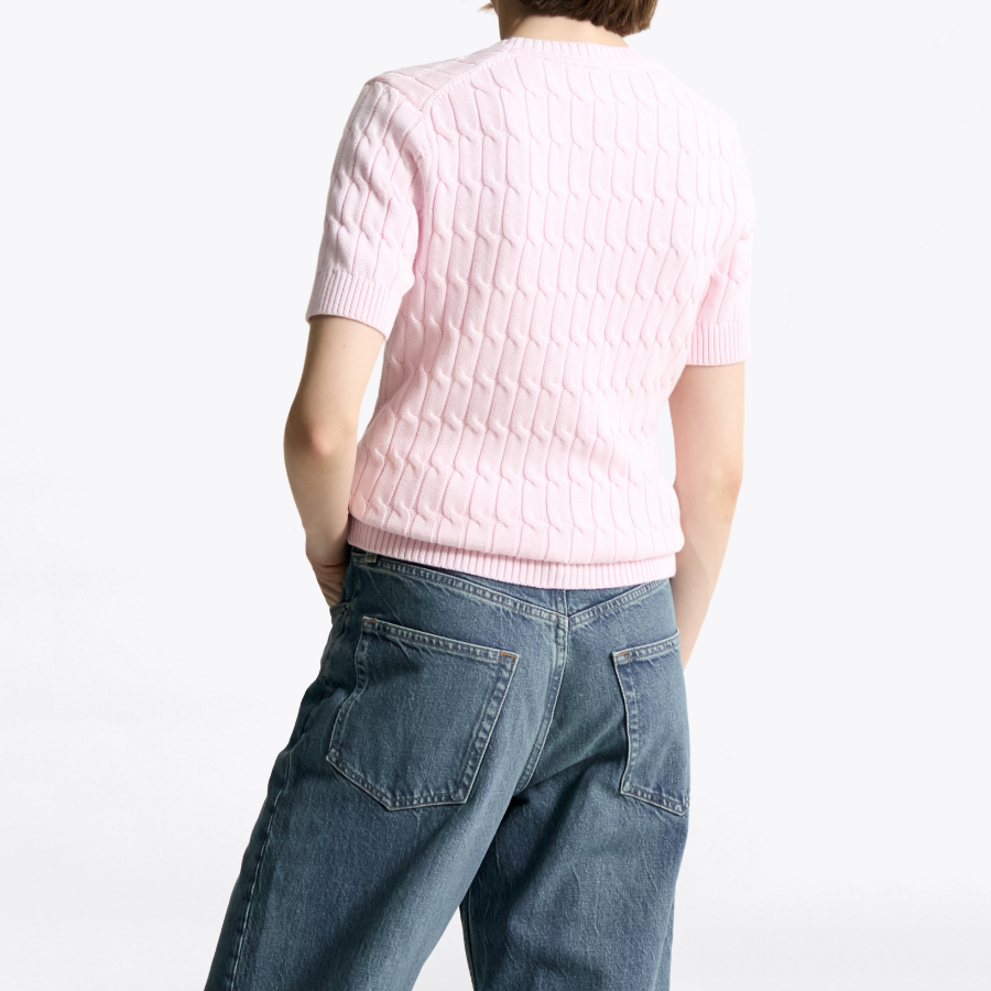 TOMMY HILFIGER [Official Headquarters] Slim Cable Knit Short-Sleeve Sweater