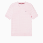 TOMMY HILFIGER [Official Headquarters] Slim Cable Knit Short-Sleeve Sweater