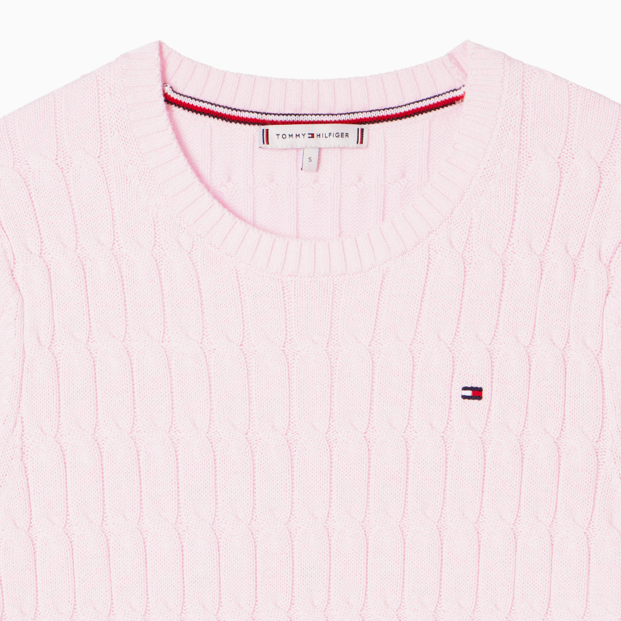 TOMMY HILFIGER [Official Headquarters] Slim Cable Knit Short-Sleeve Sweater
