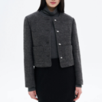 8 seconds Padded Lined Boucle Round-Neck Short Jacket – Ash