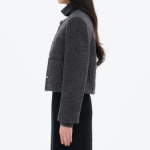 8 seconds Padded Lined Boucle Round-Neck Short Jacket – Ash