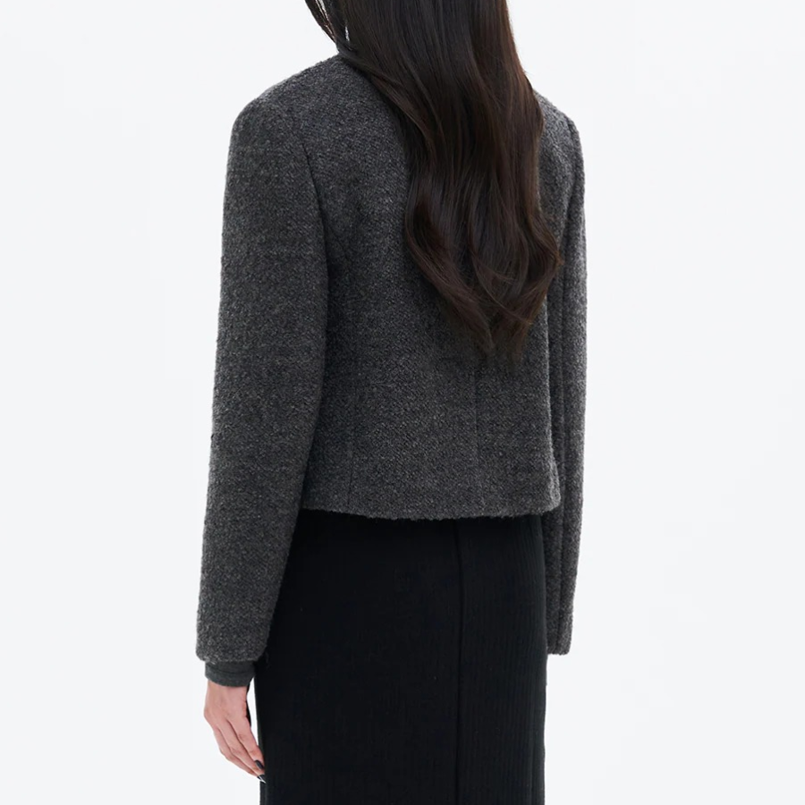 8 seconds Padded Lined Boucle Round-Neck Short Jacket – Ash