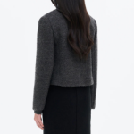 8 seconds Padded Lined Boucle Round-Neck Short Jacket – Ash