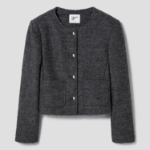 8 seconds Padded Lined Boucle Round-Neck Short Jacket – Ash