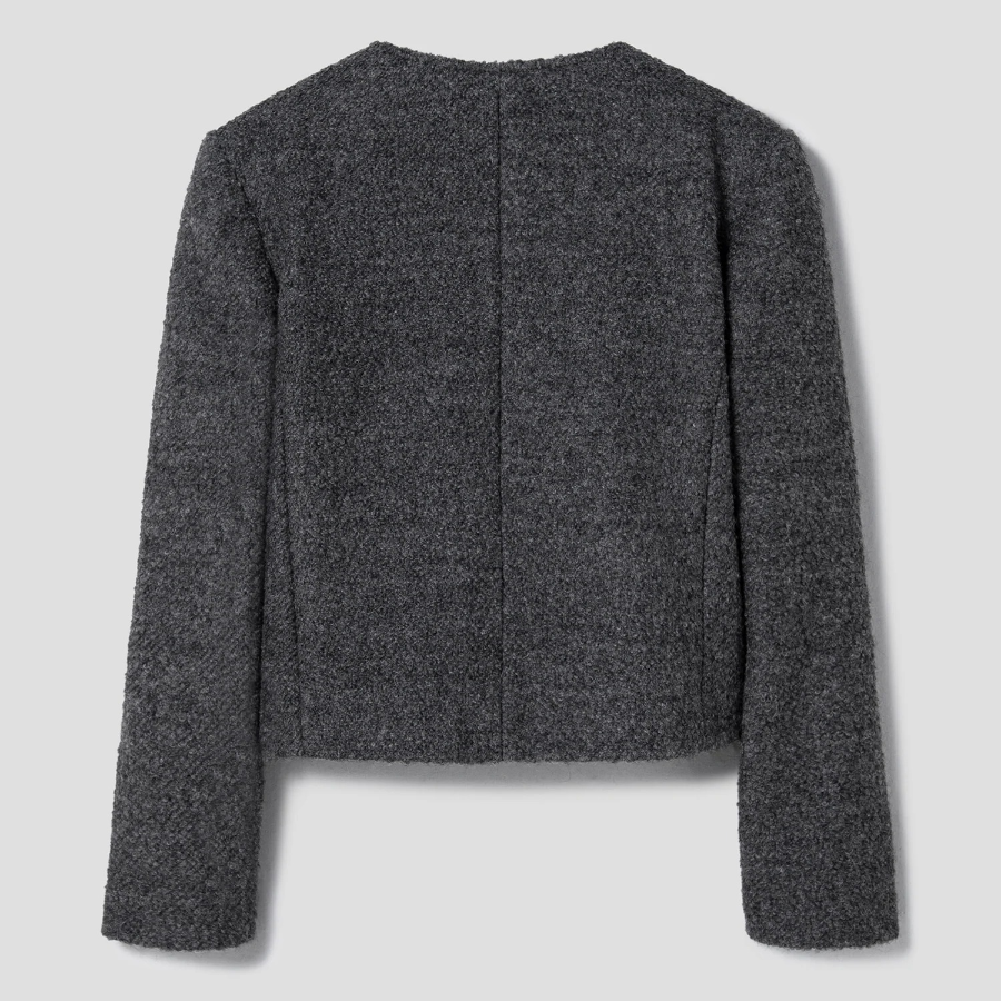 8 seconds Padded Lined Boucle Round-Neck Short Jacket – Ash