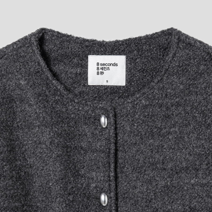 8 seconds Padded Lined Boucle Round-Neck Short Jacket – Ash