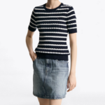 TOMMY HILFIGER [Official Headquarters] Slim Cable Knit Short-Sleeve Sweater