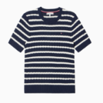 TOMMY HILFIGER [Official Headquarters] Slim Cable Knit Short-Sleeve Sweater