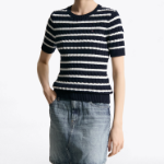 TOMMY HILFIGER [Official Headquarters] Slim Cable Knit Short-Sleeve Sweater