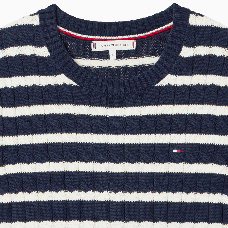 TOMMY HILFIGER [Official Headquarters] Slim Cable Knit Short-Sleeve Sweater