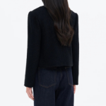 8 seconds Padded Lined Boucle Round-Neck Short Jacket – Black