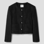 8 seconds Padded Lined Boucle Round-Neck Short Jacket – Black