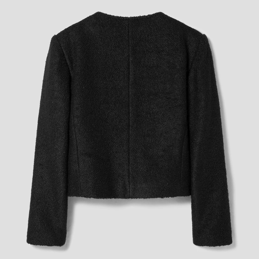 8 seconds Padded Lined Boucle Round-Neck Short Jacket – Black