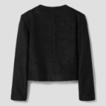 8 seconds Padded Lined Boucle Round-Neck Short Jacket – Black