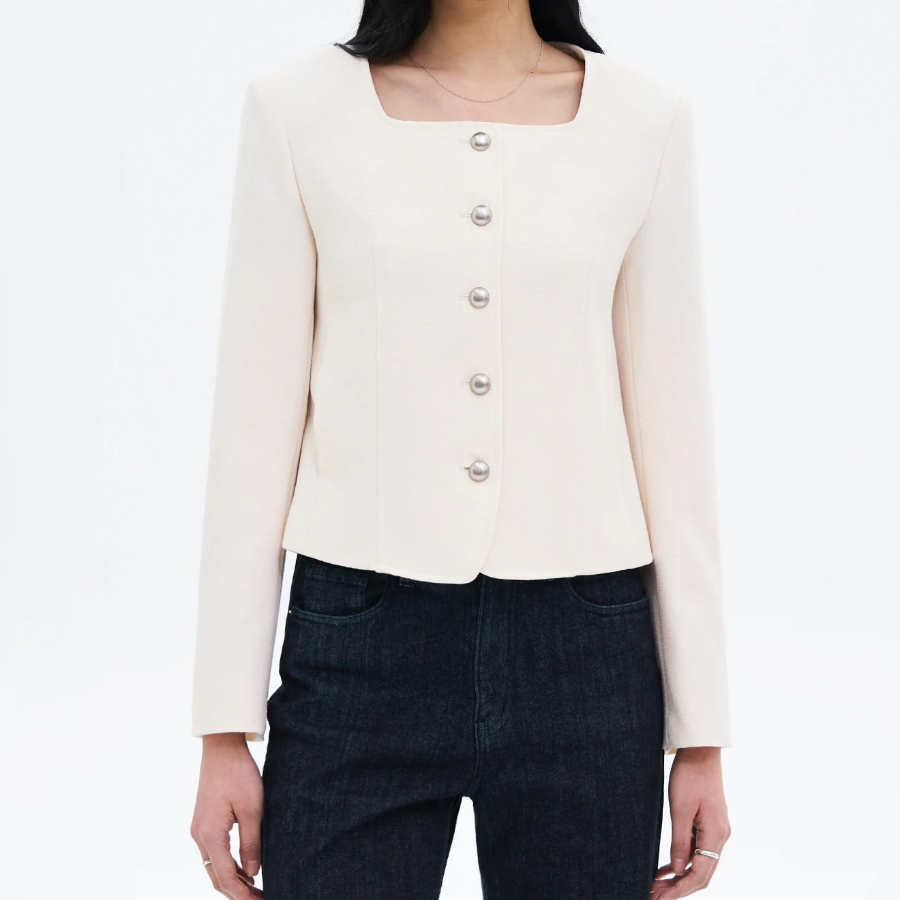 8 seconds Square-Neck Formal Long Jacket – Ivory