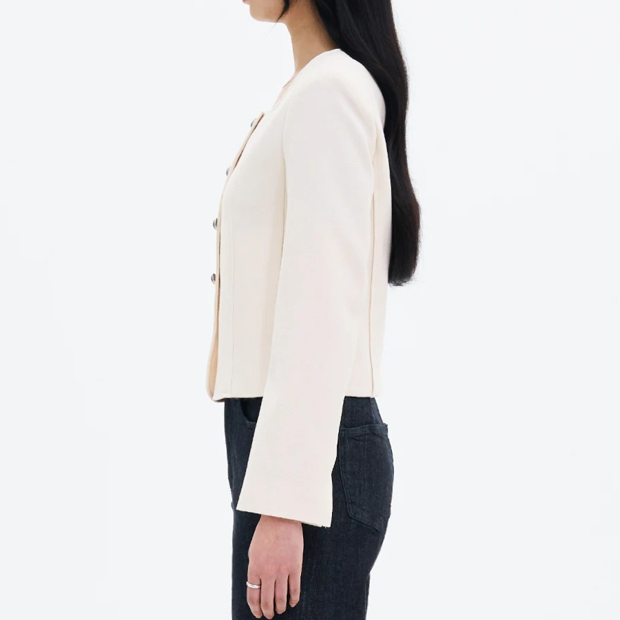 8 seconds Square-Neck Formal Long Jacket – Ivory
