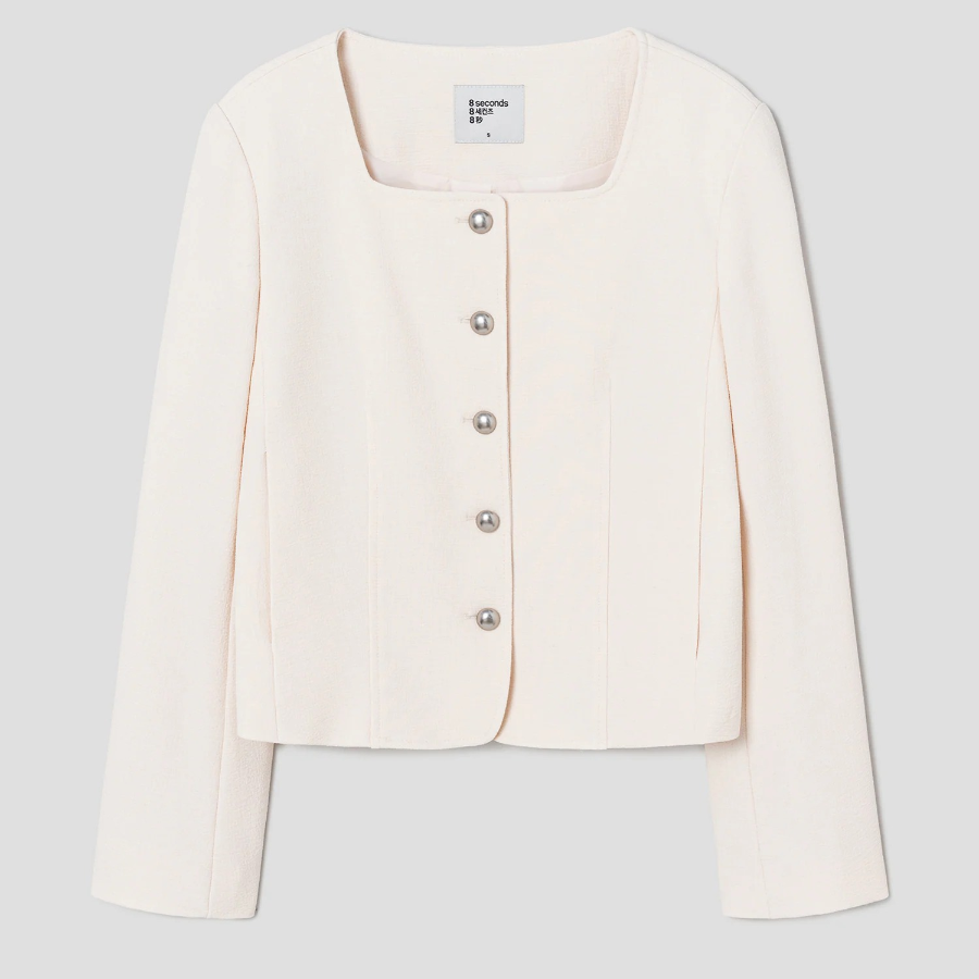 8 seconds Square-Neck Formal Long Jacket – Ivory