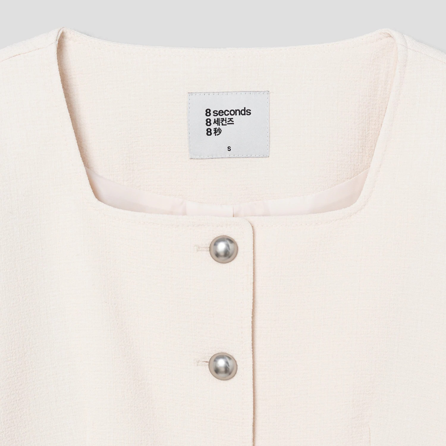 8 seconds Square-Neck Formal Long Jacket – Ivory