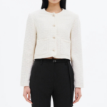 8 seconds Round-Neck Textured Tweed Short Jacket – Ivory