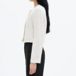 8 seconds Round-Neck Textured Tweed Short Jacket – Ivory