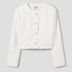 8 seconds Round-Neck Textured Tweed Short Jacket – Ivory