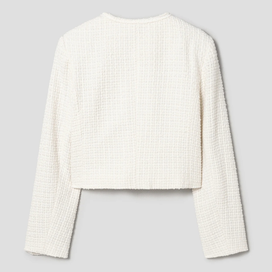 8 seconds Round-Neck Textured Tweed Short Jacket – Ivory