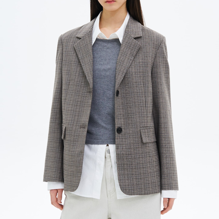 8 seconds Checked Tailored Jacket – Grey
