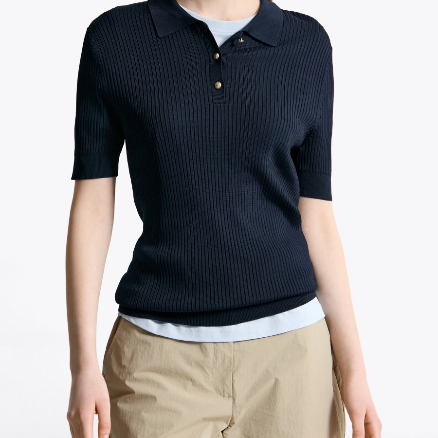 TOMMY HILFIGER [Official Headquarters] Ribbed Button Polo Sweater