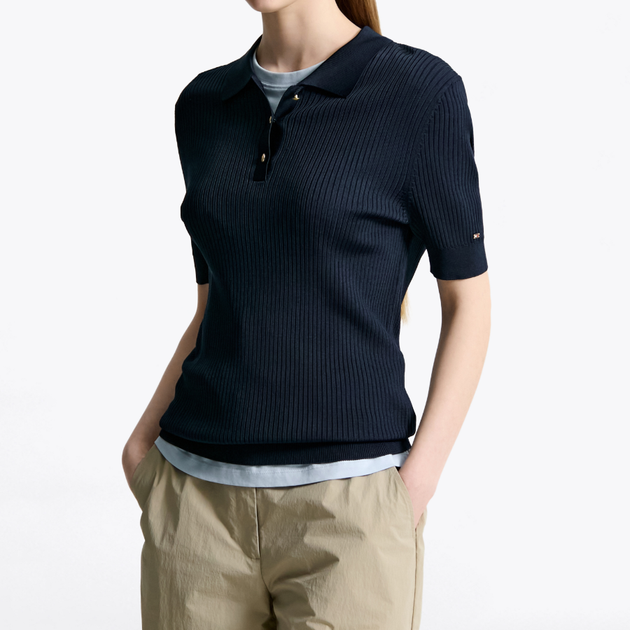 TOMMY HILFIGER [Official Headquarters] Ribbed Button Polo Sweater