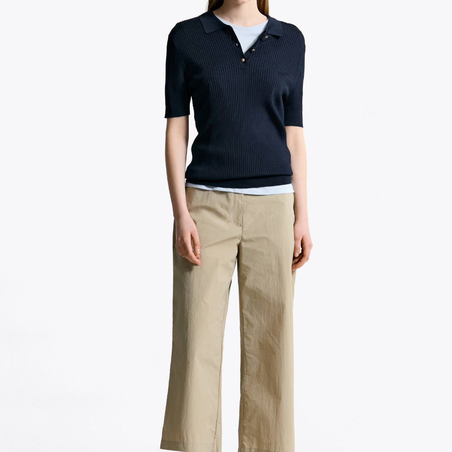 TOMMY HILFIGER [Official Headquarters] Ribbed Button Polo Sweater