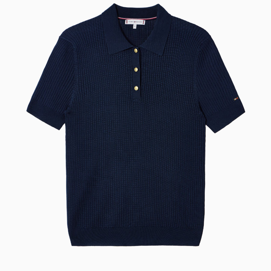 TOMMY HILFIGER [Official Headquarters] Ribbed Button Polo Sweater