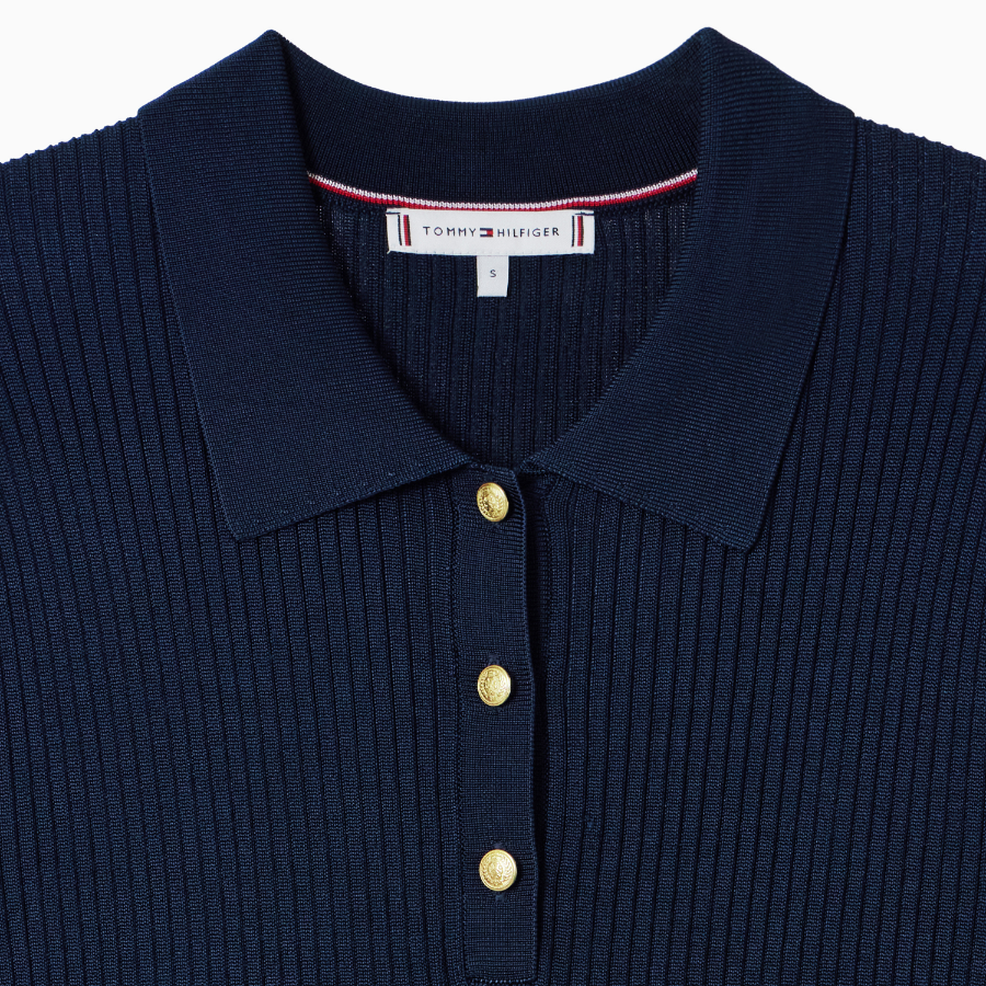 TOMMY HILFIGER [Official Headquarters] Ribbed Button Polo Sweater