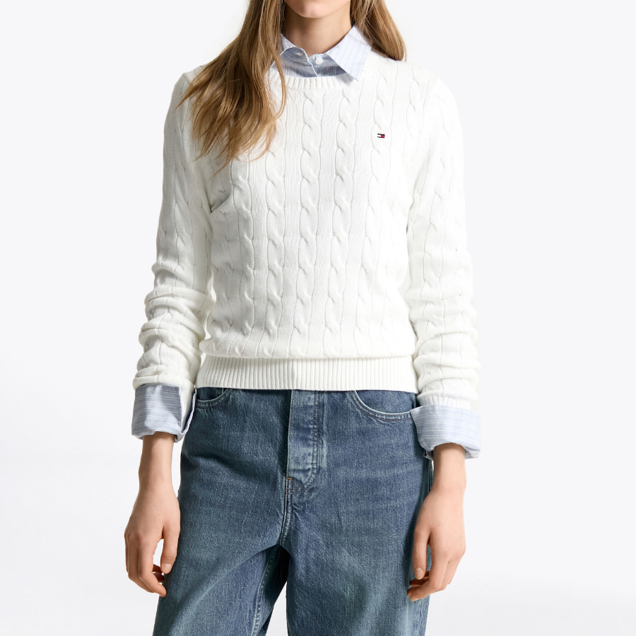 TOMMY HILFIGER [Official Headquarters] Cotton Cable Crewneck Sweater